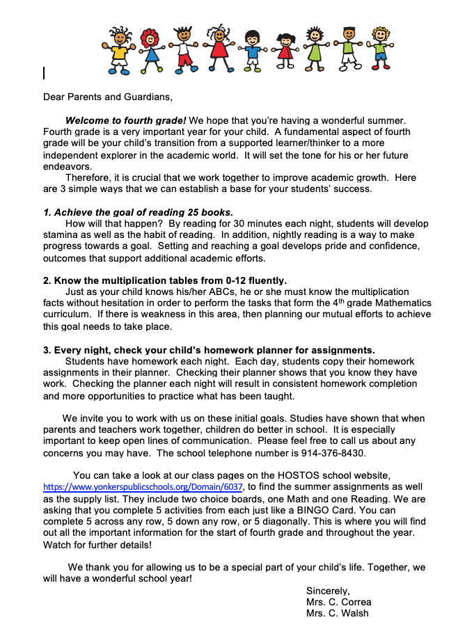 Welcome Letter